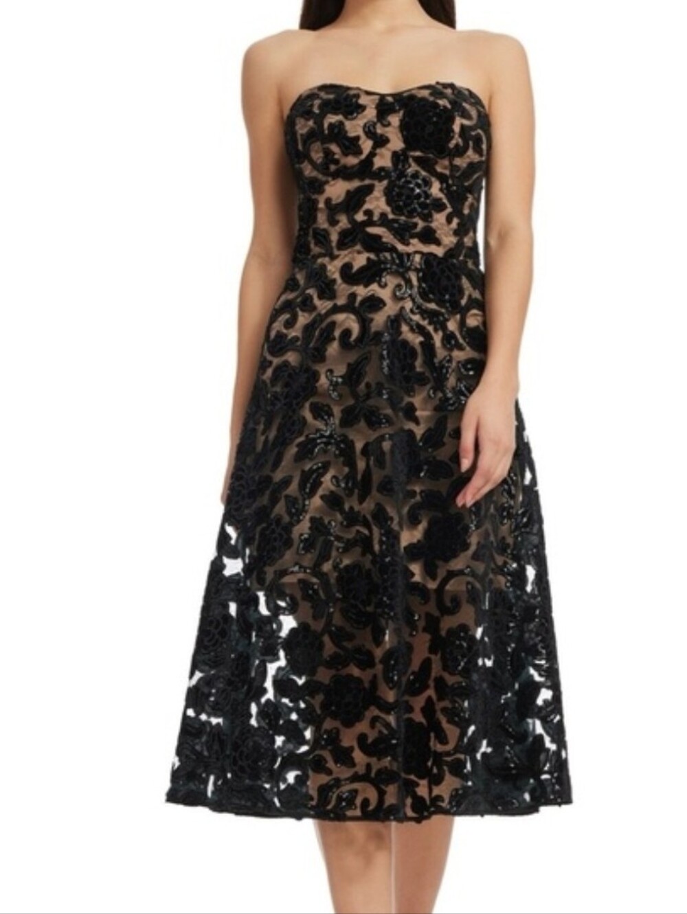 Dress the Population Sadie Floral Sequin Strapless A-Line Dress